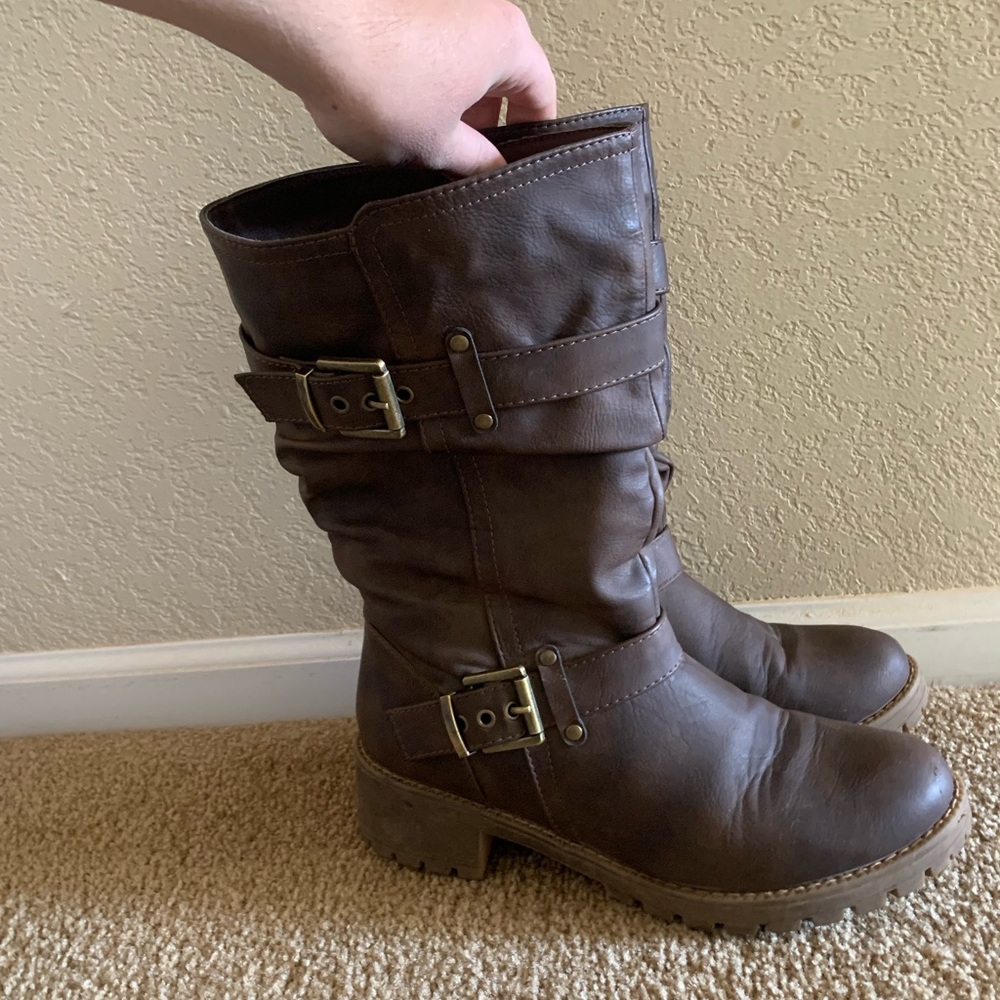 Brown Leather Buckle Boots